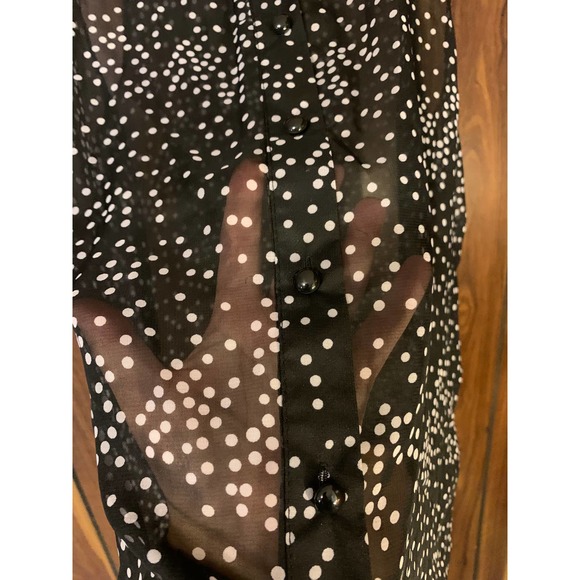 Caren Sport Sleeveless top sheer button up black polka dot size 2x - Picture 3 of 7